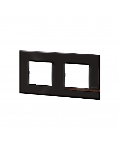 Plaque Altège Déco 2 postes Onyx noir brillant avec liseré bois foncé BTICINO BTAL9ON2