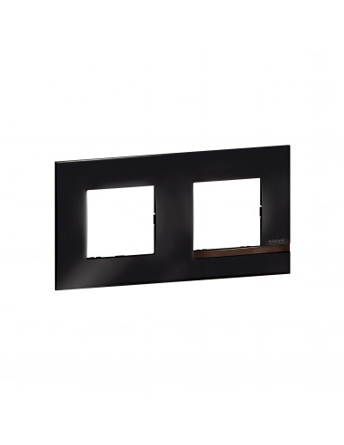 Plaque Altège Déco 2 postes Onyx noir brillant avec liseré bois foncé BTICINO BTAL9ON2