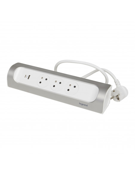 MULTIPRISE FB 3X2P+T CORNER ANGLE USB A+C 1M 1.5MM2 ALUMINIUM PEINT BLANC LEGRAND 049406