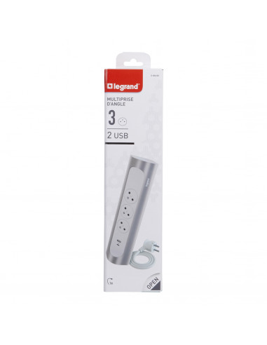 MULTIPRISE FB 3X2P+T CORNER ANGLE USB A+C 1M 1.5MM2 ALUMINIUM PEINT BLANC LEGRAND 049406