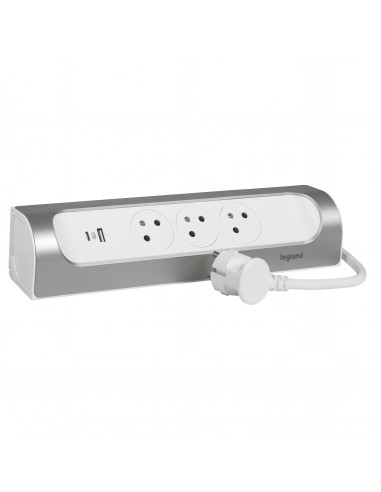 MULTIPRISE FB 3X2P+T CORNER ANGLE USB A+C 1M 1.5MM2 ALUMINIUM PEINT BLANC LEGRAND 049406