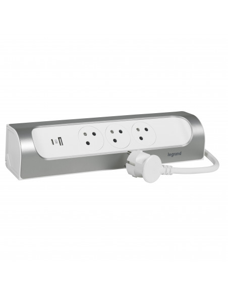 MULTIPRISE FB 3X2P+T CORNER ANGLE USB A+C 1M 1.5MM2 ALUMINIUM PEINT BLANC LEGRAND 049406