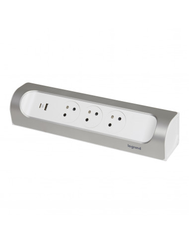 Legrand 049497, Rallonge extra-plate 4x2P+T à câbler - blanc/gris clair