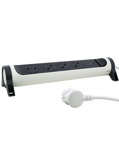 MULTIPRISE FB 4X2P+T PREMIUM PARAFOUDRE 1.5M 1MM2 BLANC/NOIR LEGRAND 049415