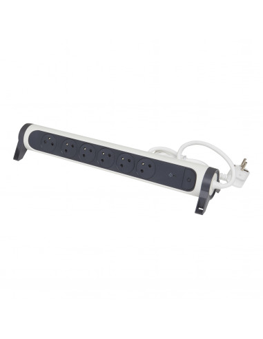Rallonge multiprise rotatif 6 prises 2P+T avec interrupteur, parafoudre cordon longueur 1,5m blanc/gris foncé LEGRAND 049419