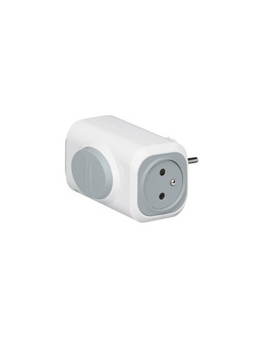 Fiche biplite avec 2 prises de courant 2P+T latérales 16A 230V 3680W avec bouton d'extraction blanc et gris LEGRAND 050637