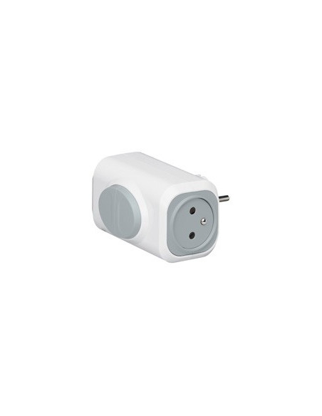 Fiche biplite avec 2 prises de courant 2P+T latérales 16A 230V 3680W avec bouton d'extraction blanc et gris LEGRAND 050637