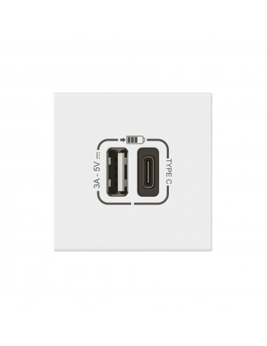 Chargeur USB Type-A + USB Type-C 3A 15W Mosaic Link 230V 2 modules blanc LEGRAND 077570L