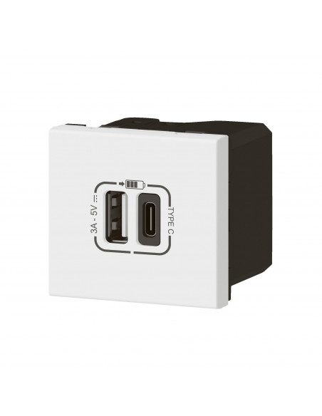 Chargeur USB Type-A + USB Type-C 3A 15W Mosaic Link 230V 2 modules blanc LEGRAND 077570L