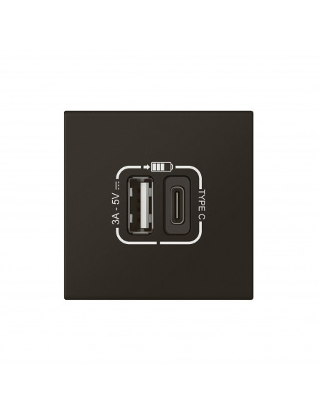 Chargeur USB Type-A + USB Type-C 3A 15W Mosaic Link 230V 2 modules noir mat LEGRAND 079193L