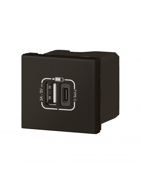Chargeur USB Type-A + USB Type-C 3A 15W Mosaic Link 230V 2 modules noir mat LEGRAND 079193L