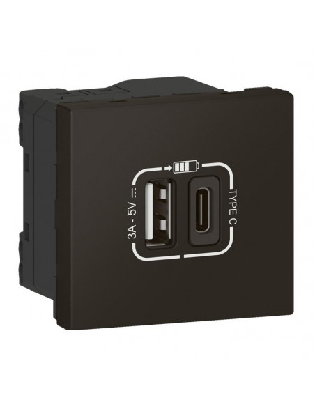 Chargeur USB Type-A et USB Type-C 3A 15W Mosaic Link 230V 2 modules noir mat LEGRAND 079193L