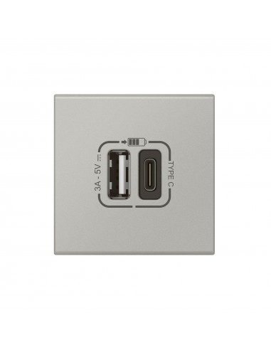 Chargeur USB Type-A + USB Type-C 3A 15W Mosaic Link 230V 2 modules noir alu LEGRAND 079293L