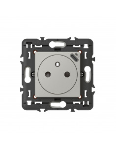 Prise 2P+T Surface avec chargeur USB Type-C Mosaic 2 modules avec support alu LEGRAND 079361L