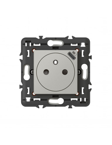 Prise 2P+T Surface avec chargeur USB Type-C Mosaic 2 modules avec support alu LEGRAND 079361L