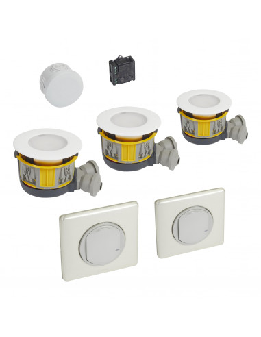 Kit 3 spots à LED dimmable IP44 Modul'up complet avec 1 micromodule et 2 commandes Céliane sans fils - titane LEGRAND 088552