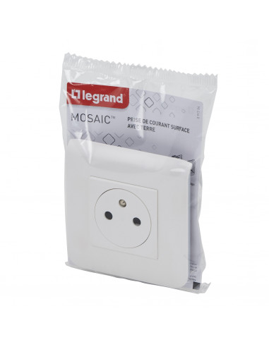 Prise de courant Surface Mosaic blanc avec plaque LEGRAND 099204