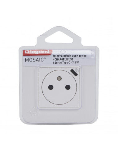 Prise de courant Surface Mosaic avec chargeur Type-C 2 modules blanc LEGRAND 099209