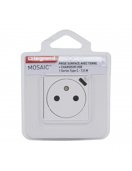 Prise de courant Surface Mosaic avec chargeur Type-C 2 modules blanc LEGRAND 099209