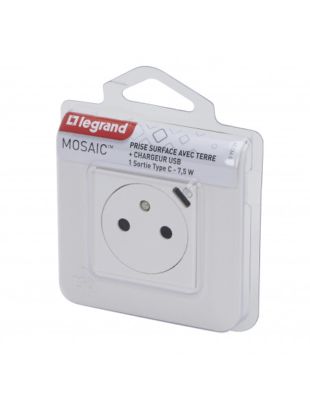 Prise de courant Surface Mosaic avec chargeur Type-C 2 modules blanc LEGRAND 099209