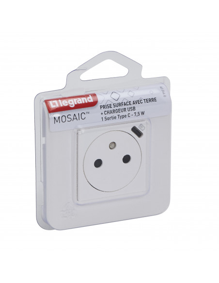 Prise de courant Surface Mosaic avec chargeur Type-C 2 modules blanc LEGRAND 099209