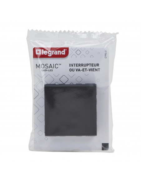 Interrupteur ou va-et-vient Mosaic Easy-Led 10A 2 modules noir mat LEGRAND 099441