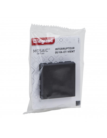 Interrupteur ou va-et-vient Mosaic Easy-Led 10A 2 modules noir mat LEGRAND 099441