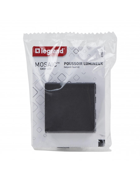 Poussoir lumineux avec voyant Mosaic Easy-Led 6A 2 modules noir mat LEGRAND 099447