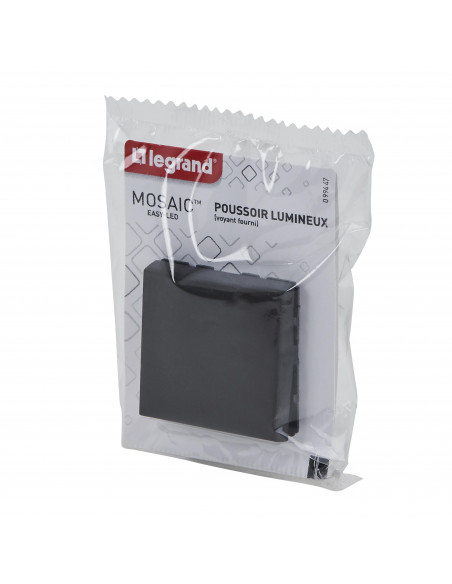 Poussoir lumineux avec voyant Mosaic Easy-Led 6A 2 modules noir mat LEGRAND 099447