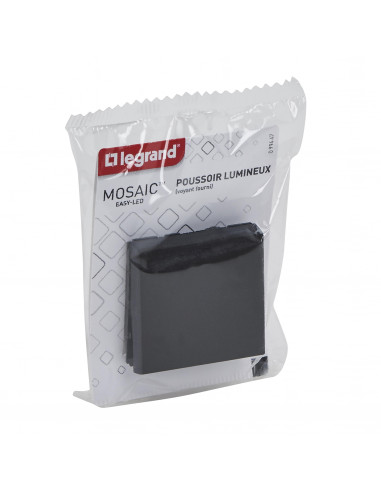 Poussoir lumineux avec voyant Mosaic Easy-Led 6A 2 modules noir mat LEGRAND 099447
