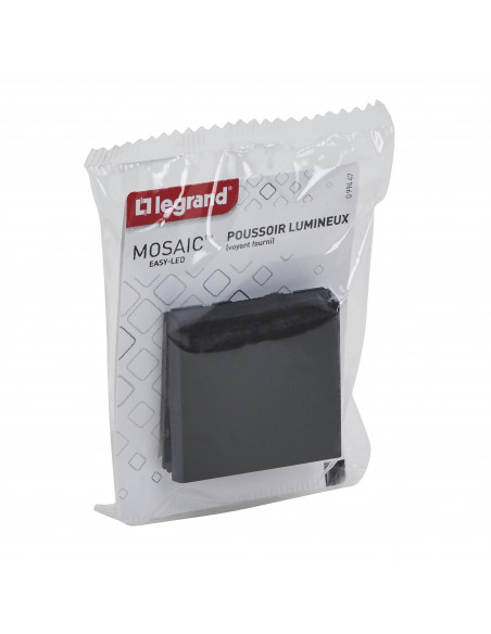 Poussoir lumineux avec voyant Mosaic Easy-Led 6A 2 modules noir mat LEGRAND 099447