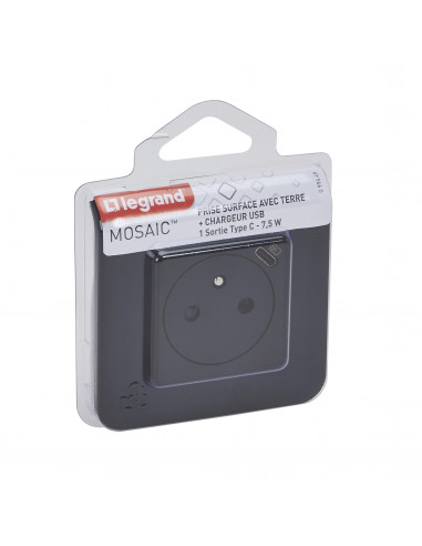 Prise de courant Surface Mosaic avec chargeur Type-C 2 modules noir mat LEGRAND 099449