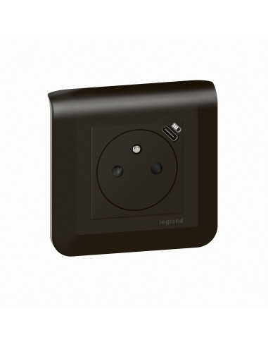 Prise de courant Surface Mosaic avec chargeur Type-C 2 modules noir mat LEGRAND 099449