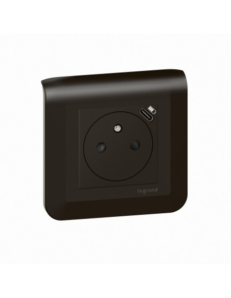 Prise de courant Surface Mosaic avec chargeur Type-C 2 modules noir mat LEGRAND 099449