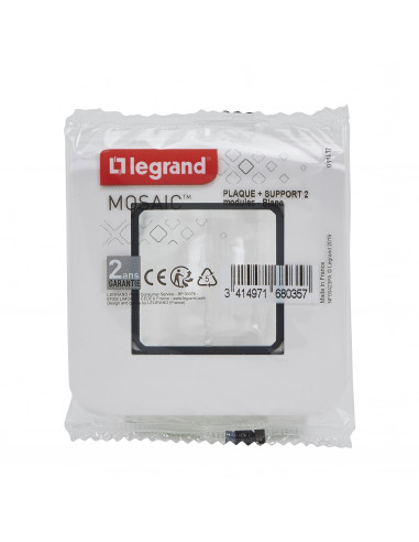 Plaque Mosaic avec support à vis pour 2 modules blanc LEGRAND 099472