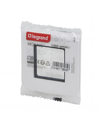 Plaque Mosaic avec support à vis pour 2 modules blanc LEGRAND 099472