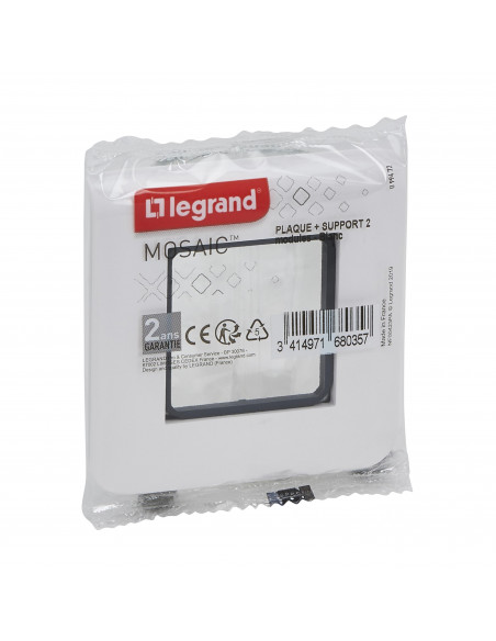 Plaque Mosaic avec support à vis pour 2 modules blanc LEGRAND 099472