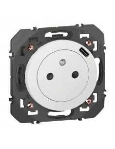 Prise 2P+T Surface avec chargeur USB Type-C dooxie livrée avec support blanc LEGRAND 600341