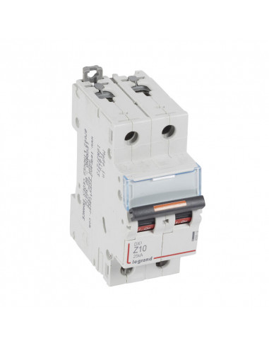 Disjoncteur DX³ 25kA arrivée haute et départ bas à vis 2P 230V à 400V - 10A courbe Z - 2 modules LEGRAND 409912