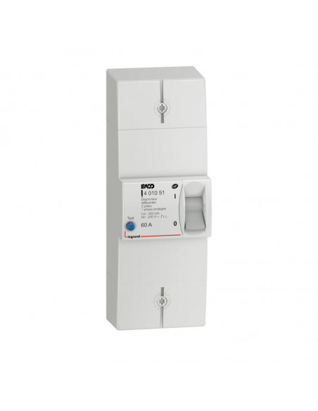 Disjoncteur de branchement Enedis bipolaire différentiel 500mA instantané intensité 60A non réglable LEGRAND 401051