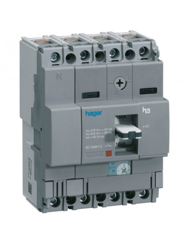 Disjoncteur boîtier moulé x160 3P 40kA 16A magnétique fixe HAGER HNA016M