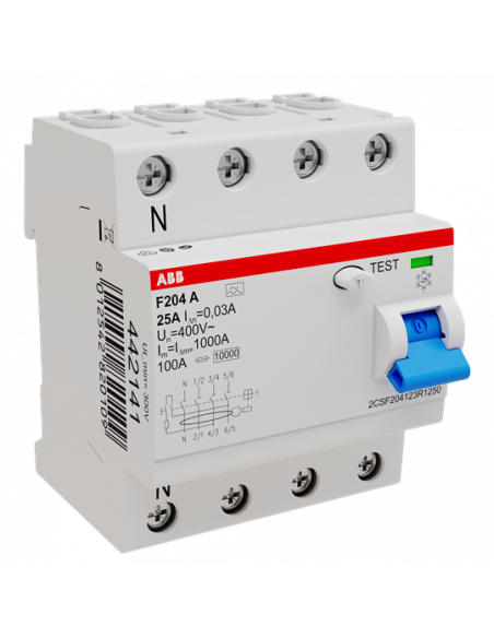 Inter. Dif. (F204) 4P 25A 30mA Type A 2CSF204123R1250 ABB 442141