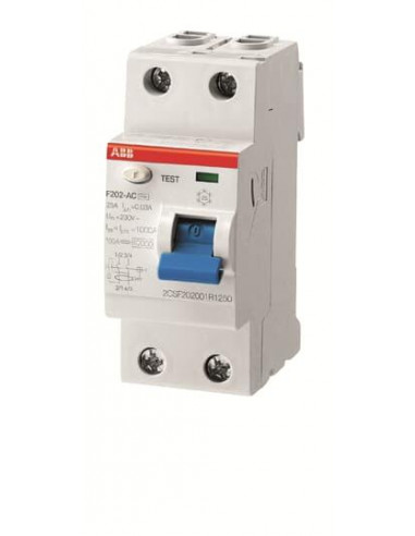 Interrupteur Différentiel F200 2P 25A Type AC-10mA 2CSF202001R0250 ABB D273802