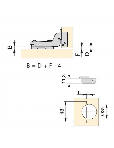 Charnière X91, fermeture amortie, ouverture 100º, embase Eurovis EMUCA 1011807