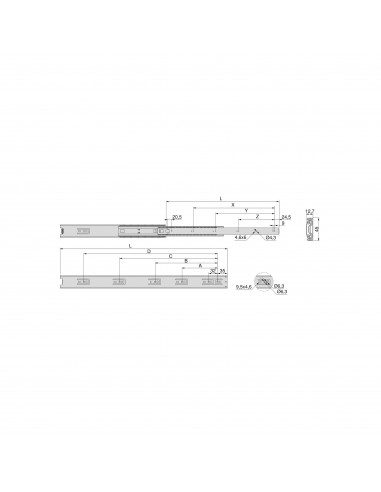 Paire de coulisses a billes pour tiroirs à sortie totale, hauteur 45 mm EMUCA 3043105