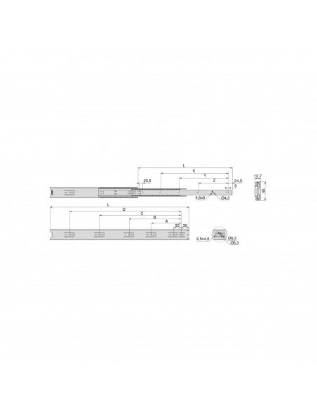 Paire de coulisses a billes pour tiroirs à sortie totale, hauteur 45 mm EMUCA 4177205