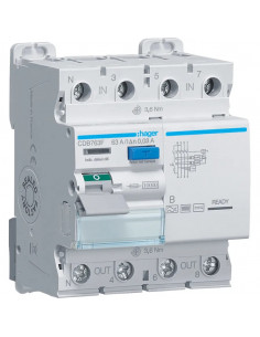 Interrupteur différentiel 3P+N 63A 30mA type B HAGER CDB763F
