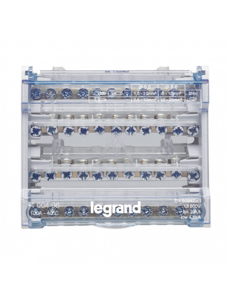 Répartiteur modulaire à barreaux étagés tétrapolaire 100A 10 départs 6 modules LEGRAND 400406