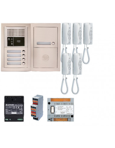 Pack audio bus 5 BP encastré avec module pour T25/VIGIK centrale 5 postes GT1D alim sans transfo gâche AIPHONE 200376
