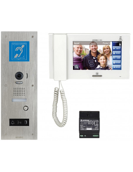 Kit vidéo access boucle magnétique platine inox encastrée JPDVFLBM écran JP4MED et alim. PS2420D AIPHONE JPS4AEDFLBM 130341